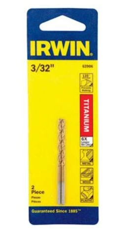 Irwin 3/32 X 2-1/4-Inch Straight Shank Titanium Nitride Coated High Speed Steel Jobber Length Drill Bit, 2-Pack - Image 2