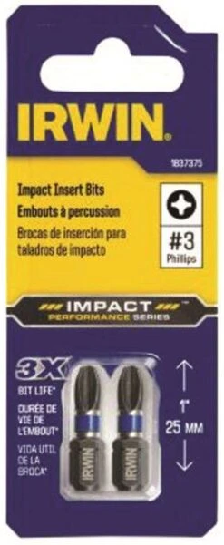 Irwin #3 S2 Steel Phillips Impact Screwdriver Insert Bit, 2-Pack