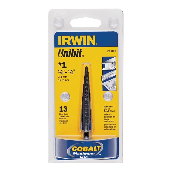 Irwin Unibit 10231 Step Drill Bit, 1/8 To 1/2 In Dia, 1-Flute, 1/4 In Dia Shank, Hex Shank - Image 2