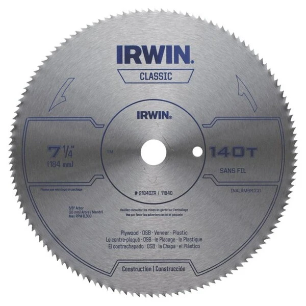 Irwin 7-1/4 In. D X 5/8 In. Steel Circular Saw Blade 140 Teeth 1 Pk