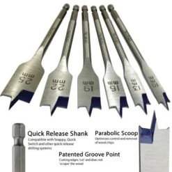 Irwin 6 Piece Blue Groove Flat Bit Set 4 X Faster Cut 10, 13, 16, 19, 22 & 25mm