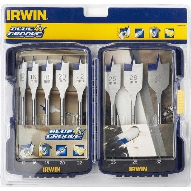Irwin 14 Piece Power Drill Blue Groove Auger And Flat Bit Set - 4 X Faster Cut - Image 2