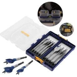 Irwin 11 Piece Power Drill Blue Groove Auger Flat Bit Set +Case - 4 X Faster Cut