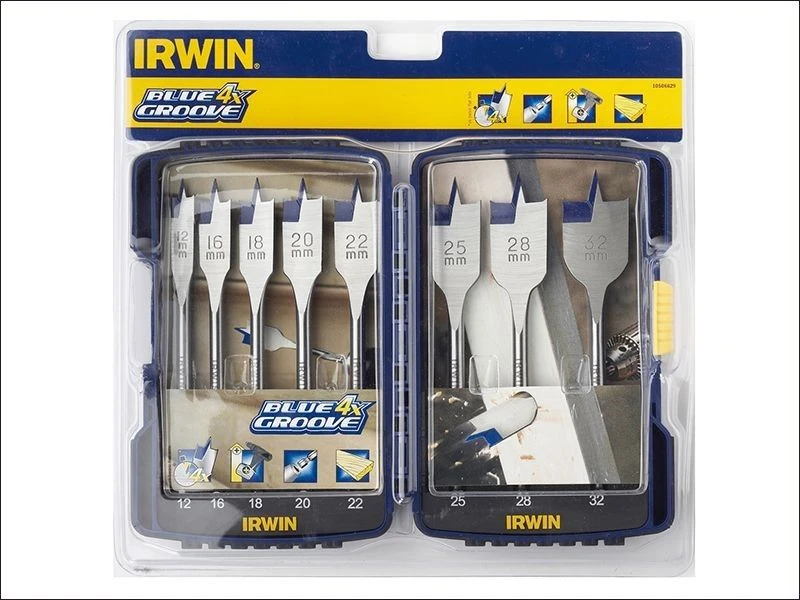 Irwin 8 Piece Blue Groove Flat Bit Set 4 X Faster Cut 12 16 18 20 22 25 28 32mm - Image 3