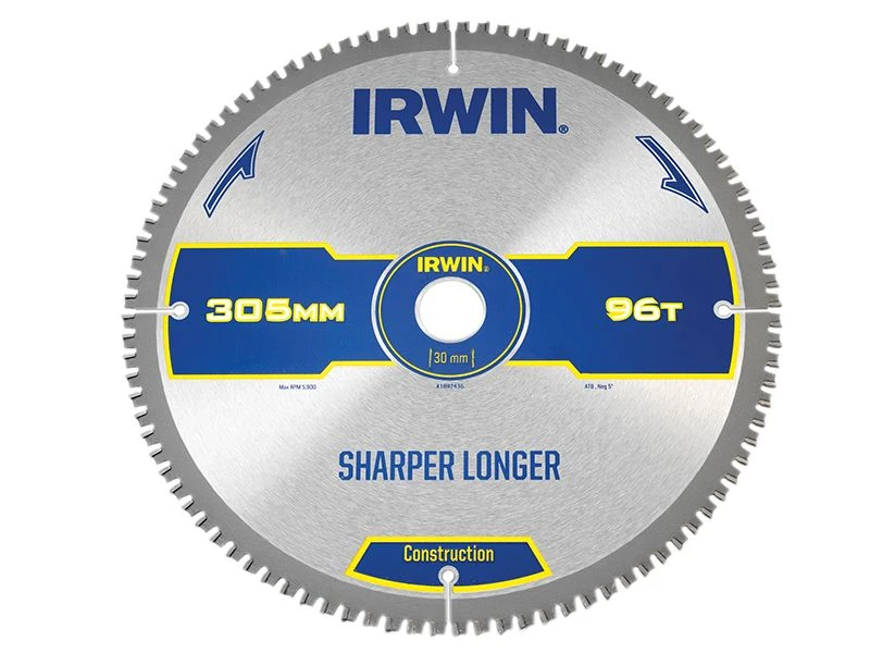 Irwin Construction Mitre Circular Saw Blade 305 X 30mm X 96T ATB/Neg IRW1897436